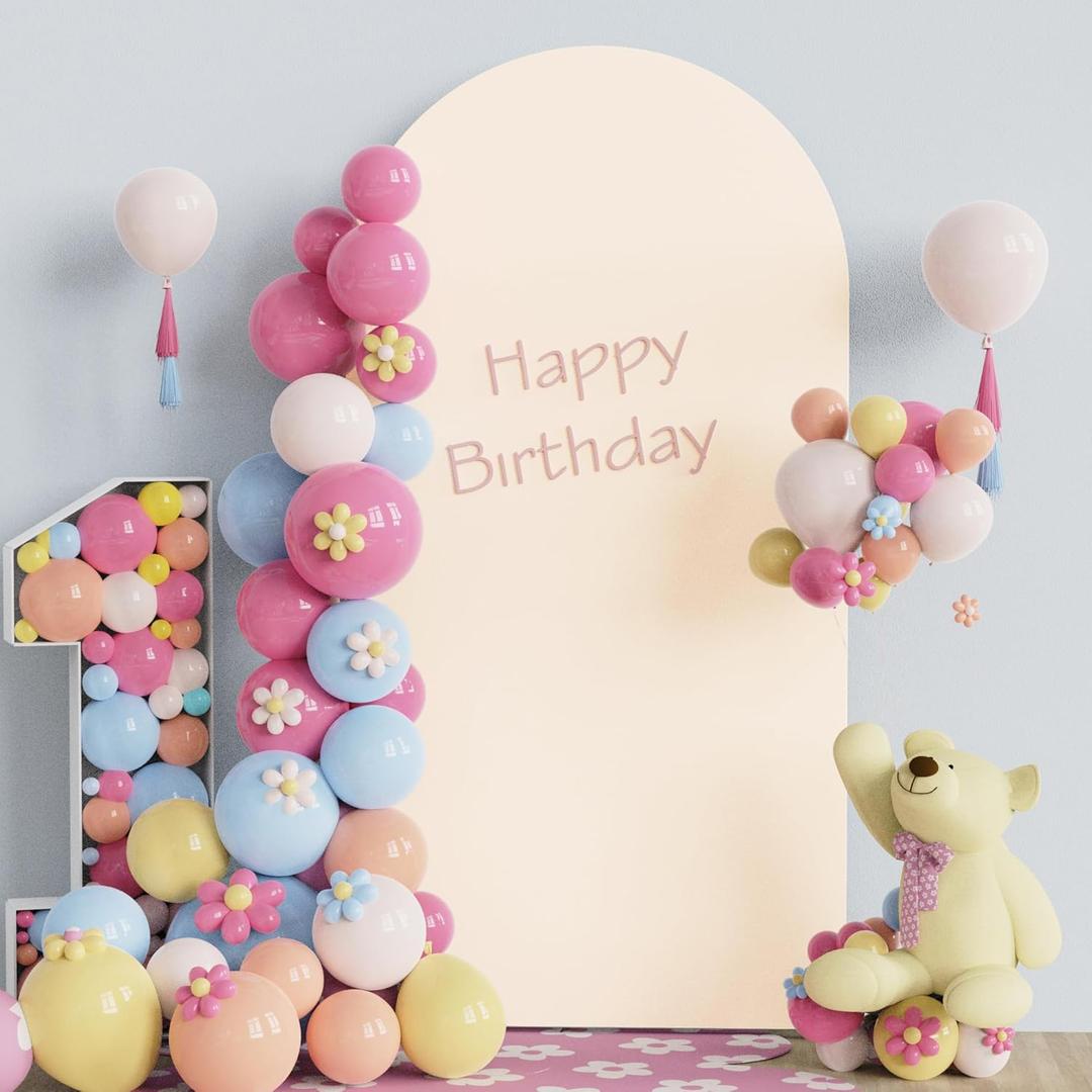 Fomcet 6.6FT Wedding Arch Cover Beige Spandex Fitted Fabric Arch Backdrop Cover Round Top Chiara Backdrop Covers for Birthday Party Baby Shower Wedding Ceremony Decoration