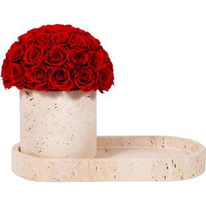 JoyFlower Preserved Flowers Vase, Yellow Travertine Flower Vases & Travertine Tray, Eternal Flower Decorations for Table Party Home Living Room Bedroom Coffee Shop, Decorative Flower Vase Decor(Red)