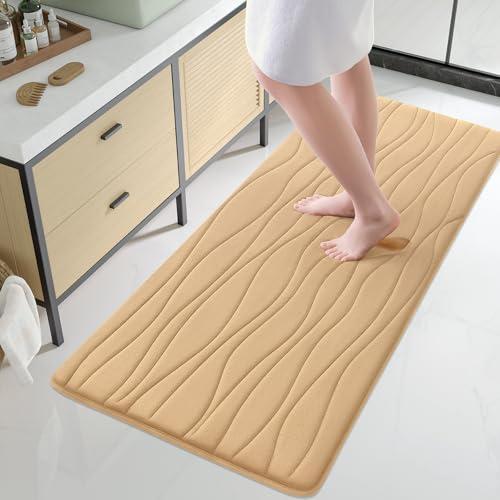 Buganda Memory Foam Bathroom Rug Mat 70x24, Extra Soft and Absorbent Bath Mats, Non-Slip and Machine Washable Bath Rugs for Bathroom Floor,Tub and Shower, Beige