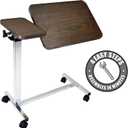 Vaunn Medical Pneumatic Adjustable Tilt Overbed Bedside Table with Wheels for Hospital and Home Use