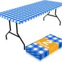 Smiry Picnic Table Cloth 2 Pack, Waterproof Elastic Fitted Tablecloths for 6FT Rectangle Tables, Washable Polyester Buffalo Plaid Tablecloth for Camping, Dining & Outdoor (Blue & White, 30" x 72")