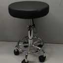 KKTONER PU Leather Round Rolling Stool with Foot Rest Swivel Height Adjustment Spa Drafting Salon Tattoo Work Office Massage Stools Task Chair Small (Black)