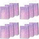 12Pcs Purple and Silver Gift Bags Glitter Diamond Goodie Bag Happy Birthday Treat Bag Glitter Purple Candy Bags Supplies for Wedding Bridal Baby Shower Holiday Party Favors Decorations 4.7*3.15*8inch