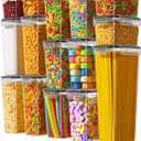 Airtight Food Storage Containers with Lids, 15 PCS Kitchen and Pantry Organization Canisters, BPA-Free, PVC-Free, Food-grade Plastic Leak-proof Jars for Cereal, Flour, Sugar, Extra 24 Labels & Marker