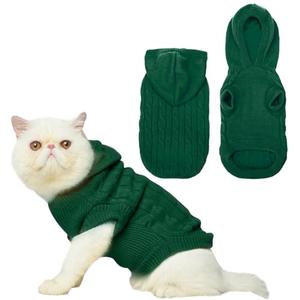 PUPTECK Winter Dog Cat Sweater Coat - Soft Cold Weather Clothes Knitwear for Kitties & Small Dogs Indoor Outdoor Walking Warm, Knitted Classic for Doggies Kitties Girls Boys, Green S
