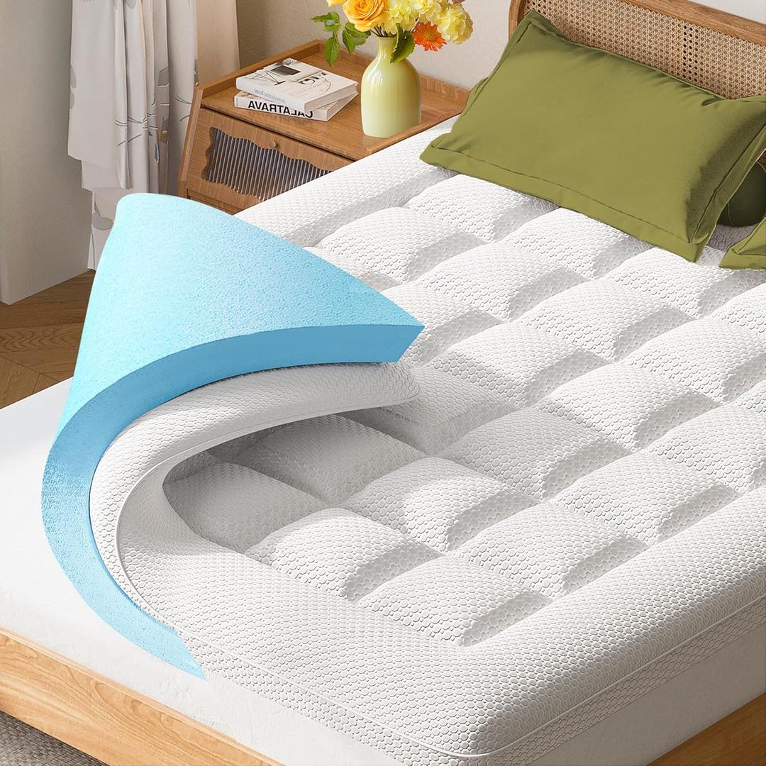 3 Inch Dual Layer Memory Foam Mattress Topper Queen - AprLeaf Pillow Top Mattress Topper, 2 Inch Cooling Gel Memory Foam and 1 Inch Pillow Top Cover for Back Pain, Comfort and Support