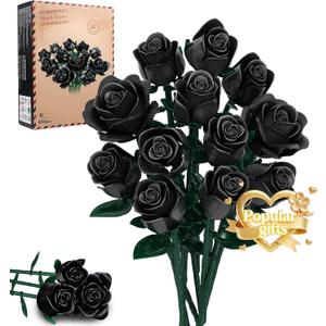 Mother's Day Black Rose Building Blocks Bouquet, 634 PCS Artificial Flower Botanical Collection Building Set, Educational Toys for Girls Kids, Gift for Women Wife Adults