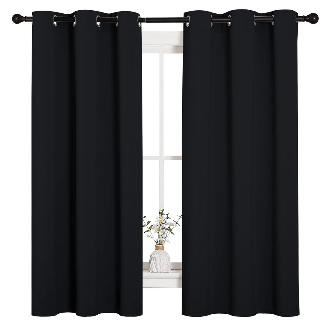 NICETOWN Pitch Black Solid Thermal Insulated Grommet Blackout Curtains/Drapes for Bedroom Window (2 Panels, 42 inches Wide by 63 inches Long, Black) Pack Of 2