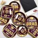 2025 Graduation Party Decorations Graduation Decoration 2025 Maroon Disposable Grad Tableware Set Plates, Cups, Napkins, Tablecloth and Banner for Congrats Grad Class Of 2025, Serves 24
