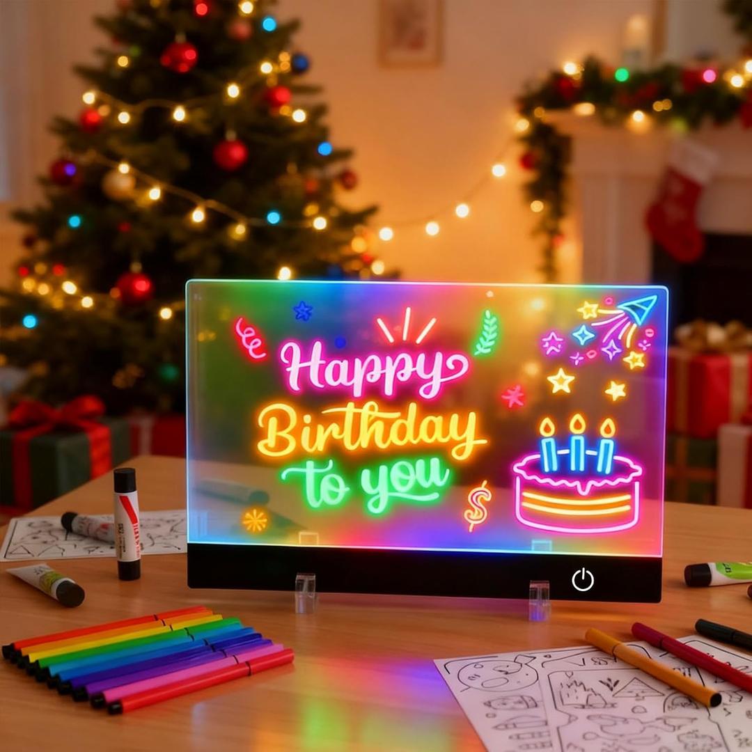 Led Drawing Board for Kids,Arts Supplie 13.7 Inch Light Up Doodle Drawing Tablet Dry Erase Board Minecraft Kids Toy 6 RGB Lights & 7 Markers,Tracing Book,Birthday Day Gifts for Girls & Boys Age 1+