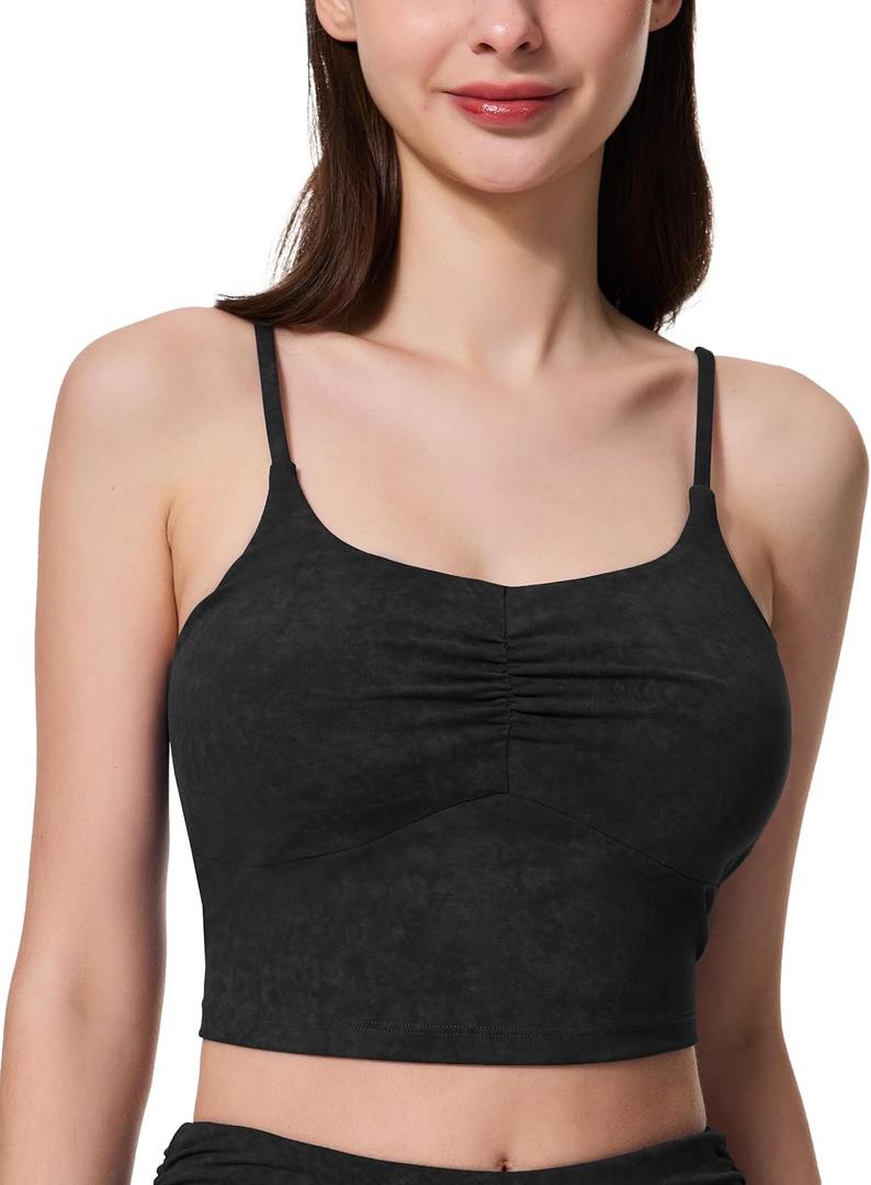 Women's Sweetheart V Neck Tank Top Adjustable Straps Workout Yoga Tops Going Out Basic Casual Crop Cami Shirts (Carbon Black)