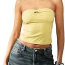 Milumia Women Metal Strapless Crop Bandeau Top Y2k Going Out Ruched Fitted Halter Tops, Size XS