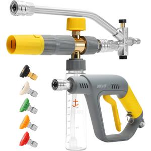 JOEJET Pressure Washer Gun with Mini Foam Cannon Dual Connector, Dual-Purpose Switch Spray Gun with 5 Power Washer Nozzle Tips, Dual Wand Foam Cannon, 1/4” Quick Connector