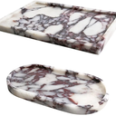 Real Luxurious Natural Marble Vanity Tray Genuine Marble Storage Tray for Home Decor Stone Tray for Bathroom/Kitchen/Vanity/Dresser Non-Resin/Non-Ceramic/Viola Oval Set