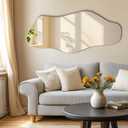 Irregular Wall Mirror, 47.2"x21.6" Gold Asymmetrical Frameless Mirror, Modern Organic Shaped Mirrors for Living Room Bedroom Hallway Entryway, Horizontal or Vertical Hanging