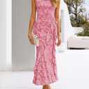 ZESICA Women's Summer Floral Sleeveless Bodycon Dress 2026 Square Neck Ruched Wedding Guest Party Maxi Dresses (Pink, M)