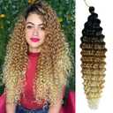 Paraglame Ombre Ocean Wave Crochet Hair 18 Inch Curly Braiding Hair Deep Wave Braiding Hair for Bohemian Knotless Braids Water Wave BraidingHair for Women (3 Packs, 1B/27/613#)