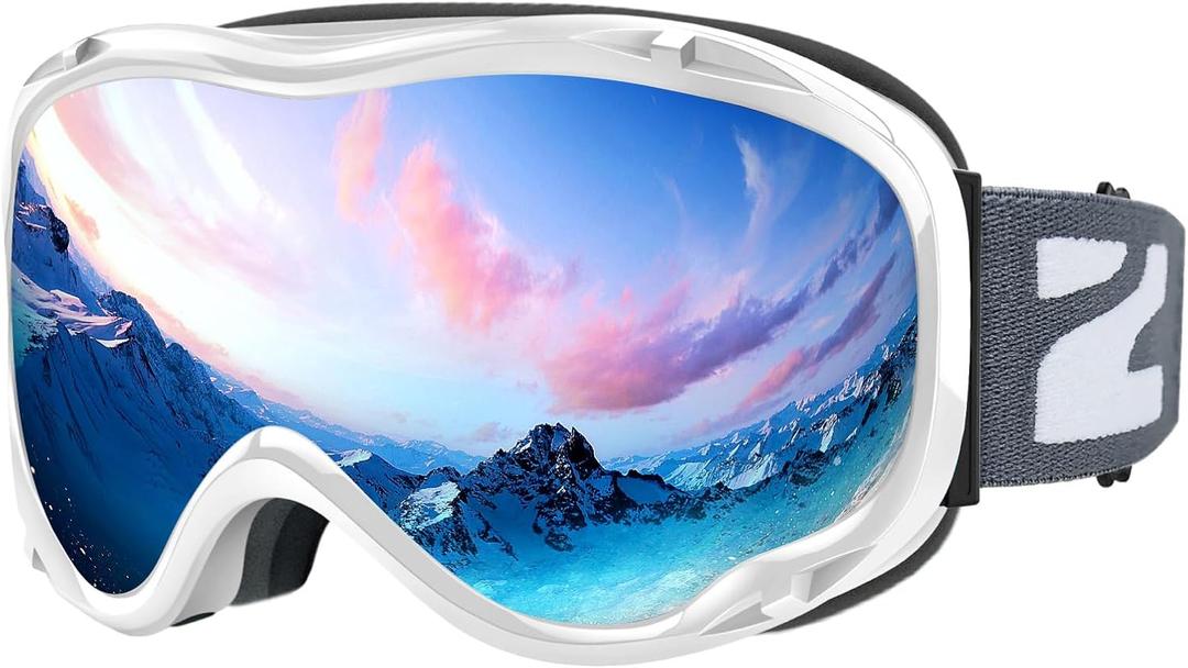 ZIONOR Lagopus B1 Ski Goggles OTG Anti fog Snow Goggles UV Protection Snowboard Goggles for Men Women Adult Youth (A2 Vlt 8.6% Silver Lens White Frame)