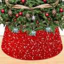 Christmas Tree Collar Red Sequin Tree Skirt Christmas 23.6 Inch Velvet Xmas Tree Stand Collar Sparkle Metallic Tree Ring Box Skirt Christmas Tree Trunk Base Cover for Home Holiday Ornaments