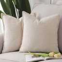 MADIZZ Pack of 2 Chenille Velvet Throw Pillow Covers 20x20 Inch Light Beige Soft Neutral Decorative Throw Pillows Accent Boho Cushion Covers for Couch Sofa Modern Farmhouse Home Decor