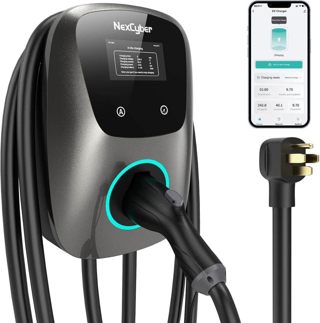 Level 2 EV Charger(WiFi APP/Plug-Play), 48Amp, 25ft Cable ETL Certified, 240V NEMA 14-50p Plug, Home Level 2 EVSE Car Charger w/ J1772 Connector, Electric Vehicle Charging Stations