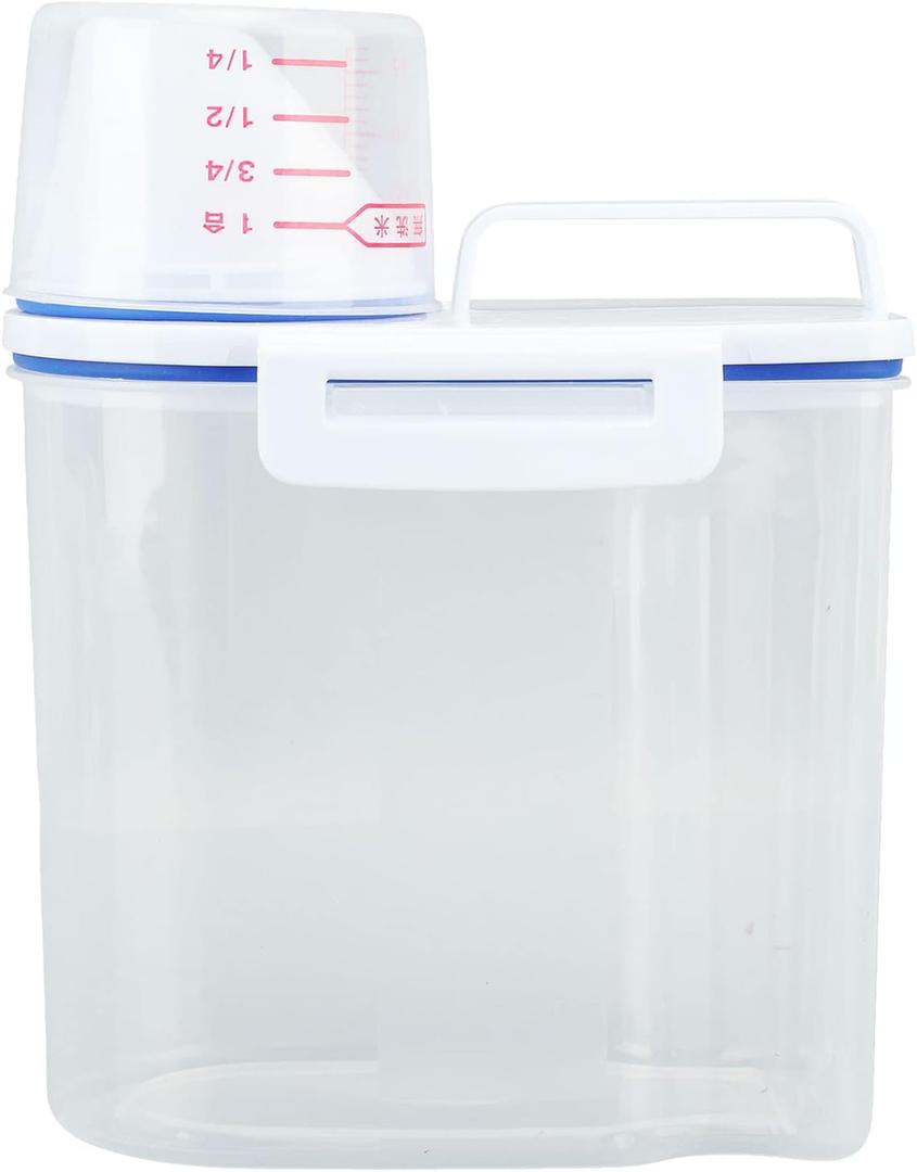 Fabater Rice Airtight Storage Container, 3 to 5Lbs Cereal Dry Food Flour Bin, Pet Dog Cat Food Dispenser with Measuring Cup, Clear Plastic Kitchen and Pantry Organization Bin (White) (1.5kg)