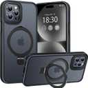 Magnetic Case for iPhone 15 Pro, with Invisible Ring Stand, Military Drop Protection, Shockproof Anti-Fingerprint Matte Protective Cover for iPhone 15 Pro, Black