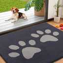 Smiry Dog Door Mat for Muddy Paws, Absorbs Moisture and Dirt, Low-Profile Entryway Mat with Non-Slip Backing, Entry Indoor Outdoor Doormat for Inside Floor (40x32 Inches, Dark Grey, Paw)