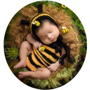 Coberllus Newborn Photography Props Outfits Girl Boy Bee Baby Photo Props Hat and Romper Mohair Newborn Photoshoot Props (Yellow)