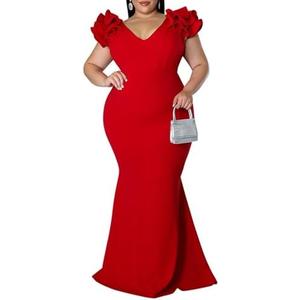 Women's Plus Size Maxi Dress Elegant V-Neck Ruffle Sleeves Bodycon Mermaid Dresses Evening Gown, 3XL Women's Plus Size Maxi Dress Elegant V-Neck Ruffle Sleeves Bodycon Mermaid Dresses Evening Gown, 3XL