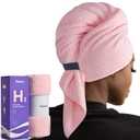 Umisleep Extra Large Microfiber Hair Towel for Women Long, Curly, Thick Hair, Super Soft Anti Frizz Quick Dry Hair Towel Wrap, Ultra Absorbent Hair Turban with Elastic Band Pink