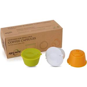 RECAPS Refillable Reusable Coffee Pods Compatible with Dolce Gusto Brewers 3 Pack (Yellow Green White)