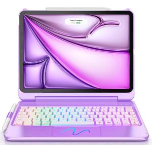 FUWANG Touch for iPad Air 11 inch Air 5th 4th Generation Case with Keyboard - Only Support 180 Flip Keyboard with Multi-Touch Trackpad, 7-Color Backlight Keyboard for iPad Air 11 inch M3/M2, Purple