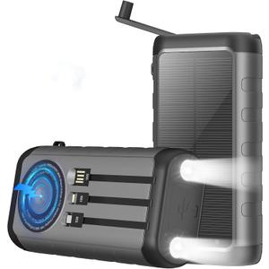 Solar Charger, 59800mAh Portable Power Bank for All Phones, Outdoor Waterproof Battery Pack Built in Hand Crank, 15W Wireless Charger 6 Outputs & 3 Inputs/LED Flashlights, Perfect for Camping Travel