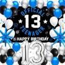 13th Birthday Decoration Set for Boys Girls, Official Teenager 13 Birthday Party Banner Backdrop, Large 13 Foil Balloons, Explosion Star Balloons, 13th Birthday Photo Props Decor, Blue Silver 