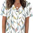 WIHOLL Womens Summer Tops Short Sleeve Basic Casual V Neck T Shirts Trendy Fashion 2026 (Large, Z- Multi Leaf)