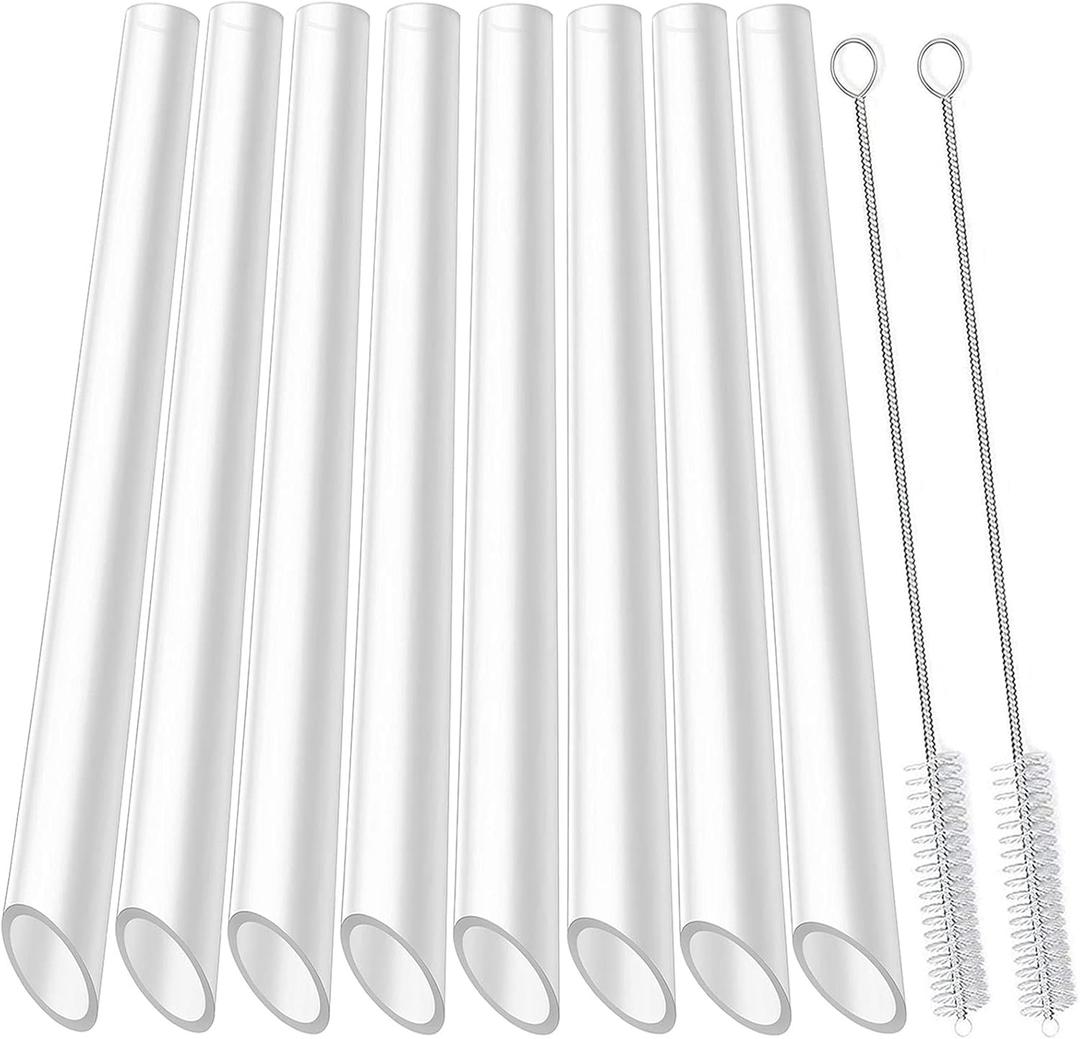 ALINK Reusable Clear Boba Straws, 13 mm x 10.5 in, Jumbo Hard Plastic Smoothie Straws for Bubble Tea, Popping Pearls, Pack of 8 with 2 Cleaning Brush