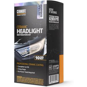 CERAKOTE Ceramic Headlight Restoration Kit Guaranteed To Last As Long As You Own Your Vehicle Brings Headlights Back to Like New Condition - No Power Tools Required - 10 Wipe Kit