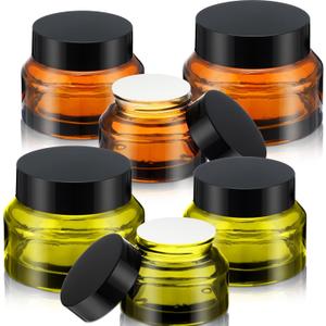 6 Pcs 0.5/1/ 2 oz Glass Jar with Lids Travel Size Containers for Toiletries Round Cosmetic Jars with Inner Travel Accessories for Storing Lip, Body Scrub, Lotion, Bath Salts(Amber,Green)