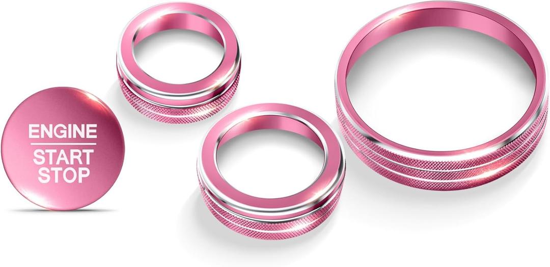 for 2023-2026 Ford Escape Accessories, 4PCS Aluminum Alloy Knob Covers Trim Set (Pink) - Push Start Button, Volume, Headlight & Gear Shift