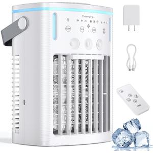 Portable Air Conditioners, 2025 Upgraded 4-IN-1 Cooling Fan, 1000ml Evaporative Air Cooler with 3-Speeds, 3-Level Humidify, 7-Color Night Light, 2-8H Timer, Personal AC Unit for Bedroom Office (White)