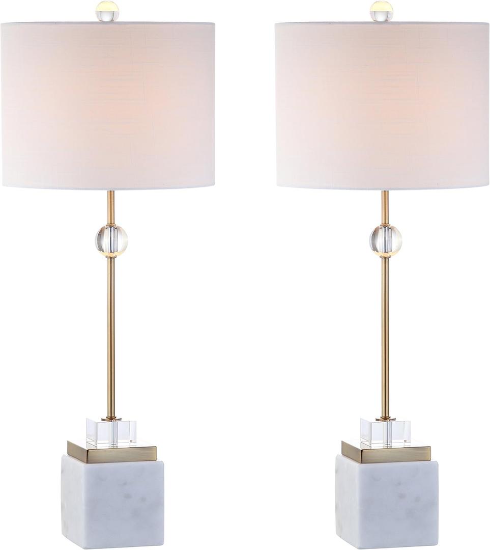 JONATHAN Y JYL5008A-SET2 Set of 2 Table Lamps Dawson 30" Marble/Crystal LED Table Lamp Modern Contemporary Bedside Desk Nightstand Lamp for Bedroom Living Room, White/Brass Gold
