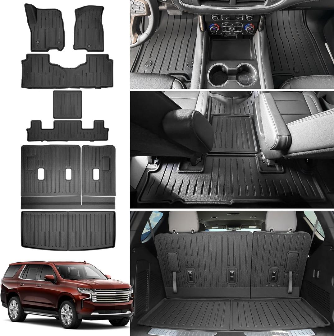 Floor Mats & Cargo Mats Set for 2022-2025 Chevy Tahoe/GMC Yukon 7 Seats with 2nd Row Bucket Seats, All Weather Floor Liners with Rear Trunk Mat for 22-25 Chevrolet Tahoe/GMC Yukon Accessories