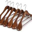 TOPIA HANGER Wide Shoulder Wooden Hangers, Suit Hangers with Non Slip Pants Bar & 360 Swivel Hook, Solid Wood Heavy Duty Coat Hanger, 6 Pack (Walnut)-CT02WA