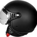 Yesmotor 3/ 4 Motorcycle Helmets Retro Open Face Scooters Helmet with Clear Visor for Men and Women- DOT Approved（Matte Black, S）