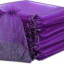 Organza Gift Bags 200 Count Drawstring 4x6 inch Purple for Baby Shower,Girl Birthday,Party Favors,Wedding,Bridal Shower,Bulk Sheer Fabric Mesh Decorative Sparkly Sachet for Jewelry,Candy,Card