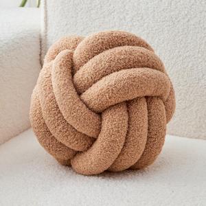 Decorative Throw Knot Pillow Ball for Home Chair Sofa Couch Bed Aesthetic Round Decor Pillows Lambswool Knotted Pillow Cushion (Khaki, 11 inches)
