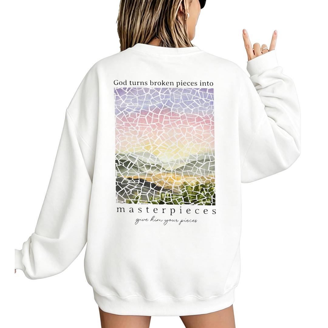 FASHGL Christian Sweatshirt Women Jesus Faith Pullover Bible Verse Inspirational Shirt Oversized Floral Graphic Tops White (Beige, XXL)
