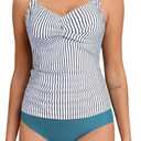 ZAFUL Women's Tankini Bathing Suits Tummy Control Twist Front High Waisted Cut Out Swimsuits Two Piece Swimwear (X-Large, 2-haze Blue)