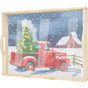 EWJRNSF Diamond Art Kits for Adults Wooden Serving Trays with Handles, 5D Diamond Painting Big Gem Arts and Craft Gifts Trays Decor Gift Home Decor 12.2x16.1 Inches Red Truck A